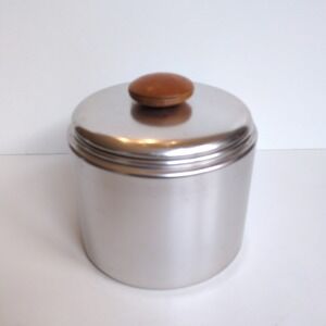 Vtg 60s Murro Aluminum 3 Qt Canister - Wood Handle Copper Tone Interior Pink